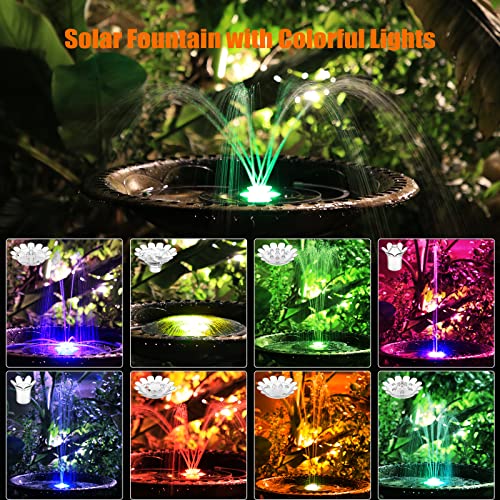 AISITIN 3.5W Solar Fountain with Lights & 1500mAh Battery Backup | Solar Powered Bird Bath Fountain with 6 Nozzles, Perfect for Ponds, Pools, Gardens, and Fish Tanks – Day and Night Use