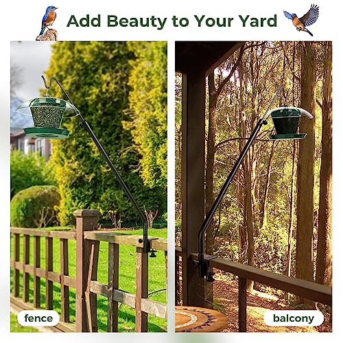 Kingsyard 2 Pack Heavy Duty Deck Hook, 27"-39" Adjustable Metal Deck Railing Hooks for Hanging Bird Feeders, Planters, Suet Baskets, Lanterns, Wind Chimes, Clamp Mounted - size: 27"-39" Clamp Mounted