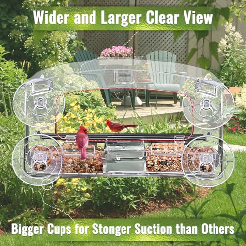 Window Bird Feeder with 4 Strong Suction Cup | 2.36 " heavy duty suction cups, close-up outdoor viewing, bird watching gift for wildlife lovers, fits cardinals, finches - color: Black