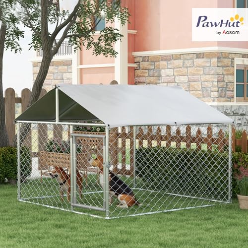 PawHut Outdoor Dog Kennel, Heavy Duty Dog Run Outdoor Fence with Waterproof Cover, Galvanized Chain Link, Secure Lock, for Large Breeds, Chickens, Ducks, 6.5' x 6.5' x 5' | Heavy Duty Dog Run Outdoor Fence, Waterproof Cover, Galvanized Chain Link, Secure
