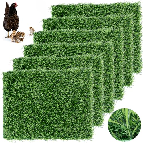 Lemecima 6 Pack 12"x12"x1.2" Chicken Nesting Pads for Laying Eggs, Washable Artificial Grass Carpet Synthetic Turf Mat Nest Box Bedding for Chicken Coop