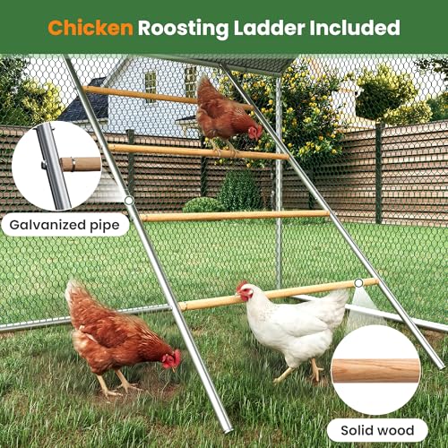 Metal Chicken Coops Walk-in Chicken Run with Waterproof Hardware Cloth Cover Poultry Cage with Split Double Door - color: Silver, size: 120.0"L x 79.0"W x 79.0"H
