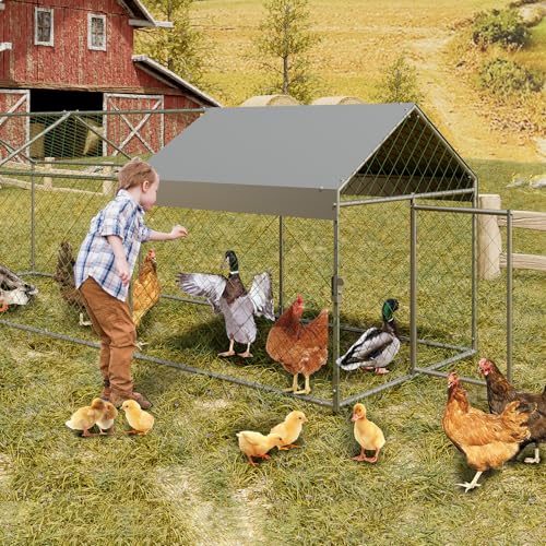 Large Metal Chicken Coop,120" Wx40 Lx40 H Heavy Duty Walkin Chicken Run with Waterproof and Anti-Uv Cover, Chicken Pens Outdoor with Top for Ducks,Peaked Roof Walk-in Poultry Cage for Yard,Farm - size: 10'W x 3.33'L x 3.33'H
