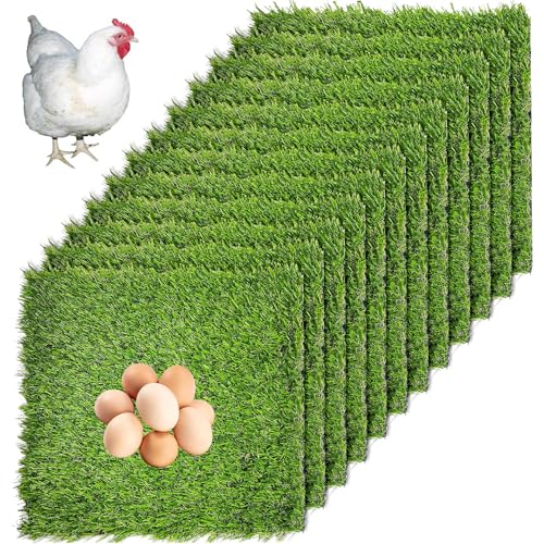 Hamiledyi 12 Pcs Chicken Nesting Box Pads Artificial Grass Rug Carpet Synthetic Turf Mat Nest Box Bedding for Chicken Coop Pet Garden Lawn Indoor Outdoor（12"x12"） - size: 12 Pcs Green