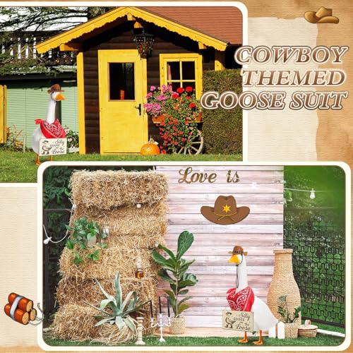 Cowboy Porch Goose Outfit Decoration Set,Red - color: Brown, Red