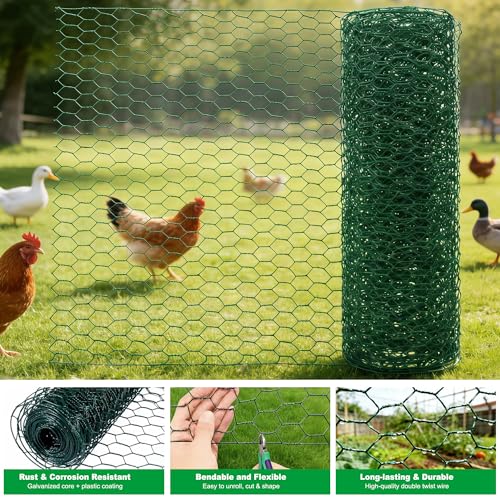 Chicken Poultry Wire Fencing,4inx10ft Vinyl Coated Hardware Cloth Rust-Resistant Hexagonal Mesh Roll with Snips/Gloves for Vegetable/Garden/Pets/Plants/Floral Netting - size: 4inx10ft/4inx118in