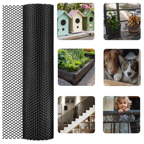 15.7IN x 11FT Black Chicken Wire mesh,Comes with 20 Twist Ties and Gloves,Plastic Chicken Wire Fencing,Poultry Netting,Poultry Fence,Chicken Wire for Crafts,Plastic Garden Fencing,Floral Chicken Wire - size: 15.7IN*11FT