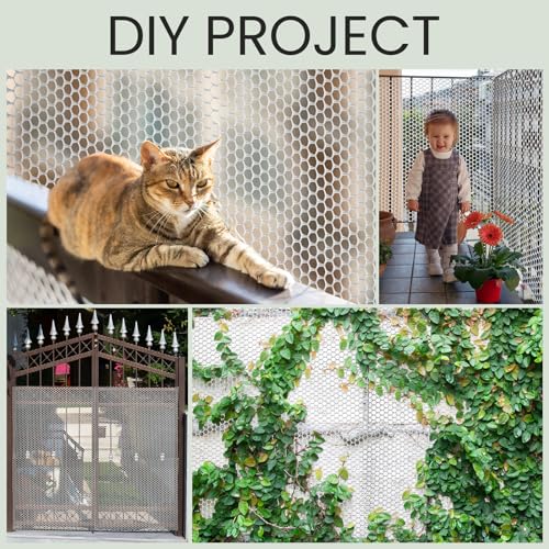 6 Rolls Plastic Chicken Wire Fencing Mesh 120 x 15.7 Inch Each Plastic Mesh Fence with Zip Ties Hexagonal Poultry Netting Garden Fencing Cat and Bird Netting (White) - color: White