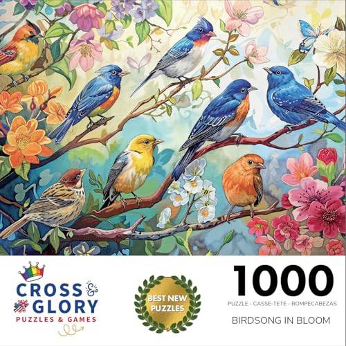 Cross & Glory | 1000 Piece Jigsaw Puzzles for Adults | Birdsong in Bloom | Audubon Birds | 2mm Thick Pieces | Bonus Reference Poster | Satin Finish | Ages 14+ - color: Birdsong in Bloom