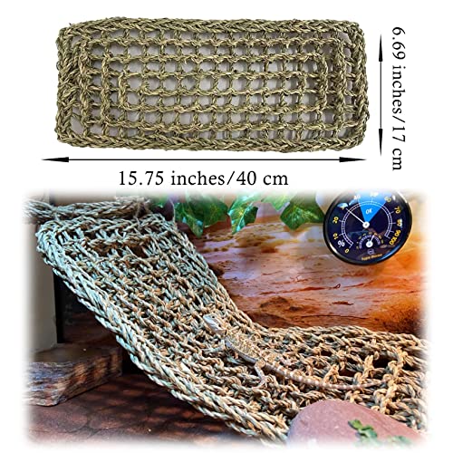 Reptile Hammock,Large Lizard Lounger,Bearded Dragon Tank Accessories Natural Seagrass Hammocks Hanging Flexible Climbing Vines Decoration for Gecko Snakes Chameleon(4 PCS)