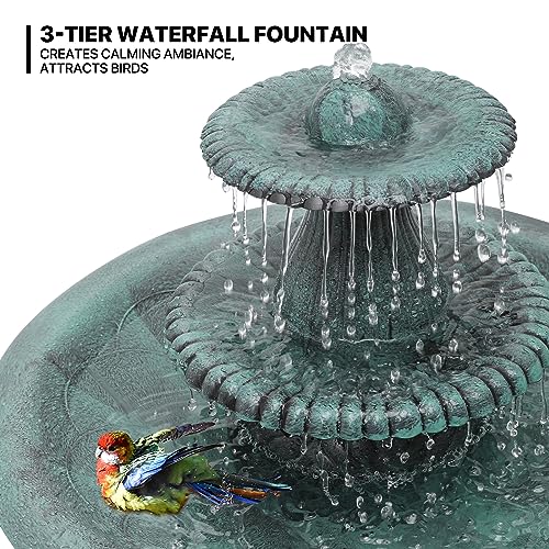 37" Outdoor Pedestal Water Fountain and Birdbath, Green | all Outside 3-Tiered Pedestal Antique Water Fountain and Birdbath for Garden Patio Deck Porch Backyard, 5L Capacity - color: Green
