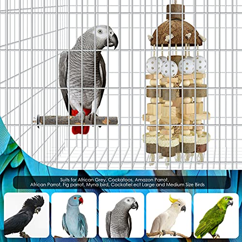 KATUMO Bird Toy, Large Parrot Natural Wooden Blocks Chewing Toy Suits for African Grey Cockatoos Amazon Parrots Large Medium Birds - style: Plastic ball