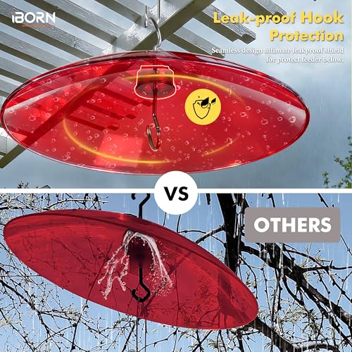 iBorn 13-inch Hummingbird Feeders Baffle, Weather Guard, for Hanging Bird Feeder for Outdoors Rain Guard, Chew-Proof Polycarbonate, Pack of 2, Red - size: 13" Baffle,2 Pack
