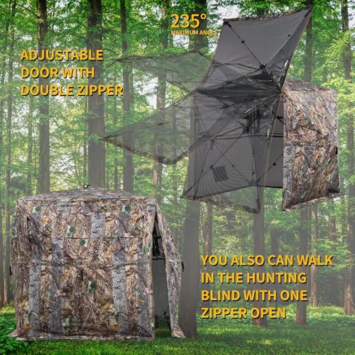 Hunting Blind 270/360 See Through Deer Blind, Pop Up Ground Blind | 2/3/4 Person Camouflage Tent, Portable Concealed Shelter with Carrying Bag, Silent Sliding Windows, Windproof Bottom Layer - size: 3-4 Person, style: 360
