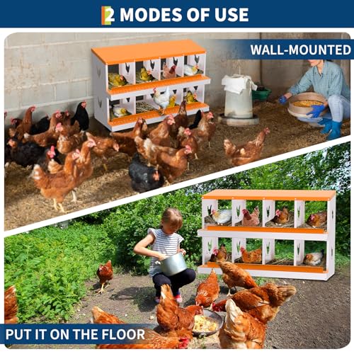 8 Compartment Galvanized Metal Chicken Nesting Box, Easy Install & Clean Roll Out Egg Laying Boxes for Backyard Chicken Coop, Anti-Rust Egg Protection Nest,Orange - color: Orange, size: 8 holes