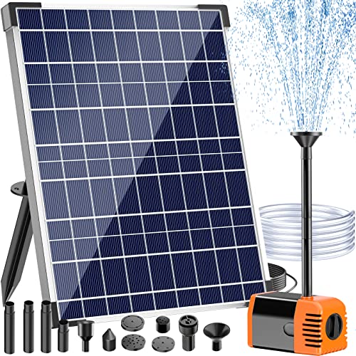Antfraer 25W Solar Pond Pump, Solar Water Fountain Pump with 320GPH Adjustable Flow, Solar Water Pump with 7 Nozzles, 6.6ft Tubing, Dry Run Protection for Garden, Ponds, Waterfall, Fountain - style: 25W