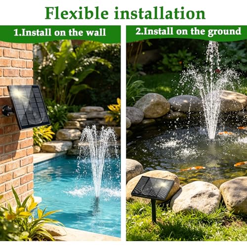 Upgrade 2W Solar Fountain Pump Kit with 4 Nozzles & 9.94FT Cable | Outdoor 7V DIY Solar Fountain for Bird Bath, Garden, Pool, Pond, Cascading Water Flow, Attracting Birds - color: 2w Solar Fountain