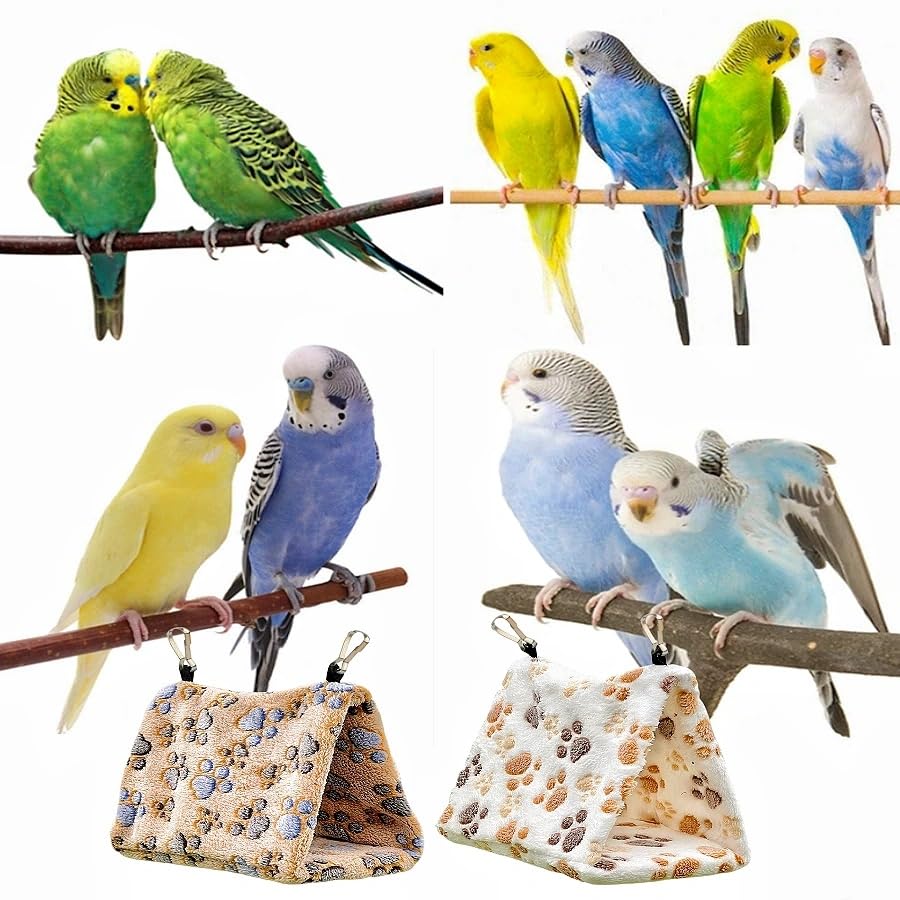 2 Pack Bird Nest Plush Snuggle Bird Hammock Hanging Bird Cave Parrot Sleeping Bed Shed Hut Hanging Tent for Budgies Finch Parakeet Cockatiel Cockatoo Lovebird-Foot Pattern (Brown&White) - color: Brown&White(Foot Print)