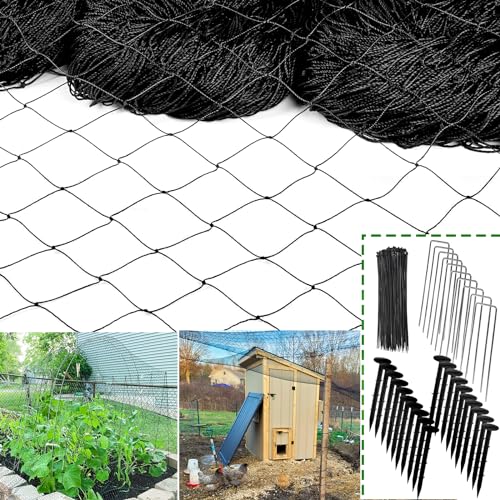 Anti-Bird Netting for Garden Chicken Coops - 1" Mesh Garden Netting Over Garden Hoops, Poultry Roof Netting, 25x50 ft Black Netting for Blueberry Bushes, Fruit Trees, Plants Against Squirrels - size: 1", 25' x 50'