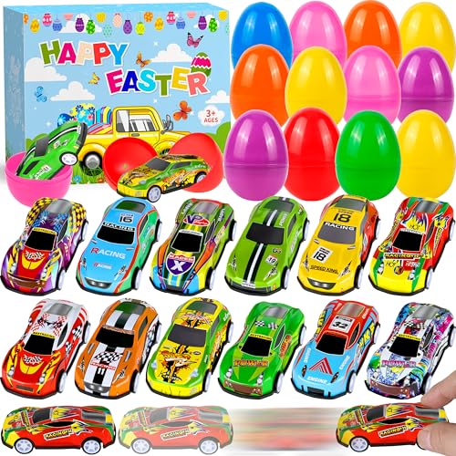 Seifar 24Pack Prefilled Easter Eggs with Pull Back Cars,Mini Race Car Prefilled Easter Basket Stuffers Gifts Party Favors for Classroom Prizes Goodie Bag Egg Hunt - style: racing