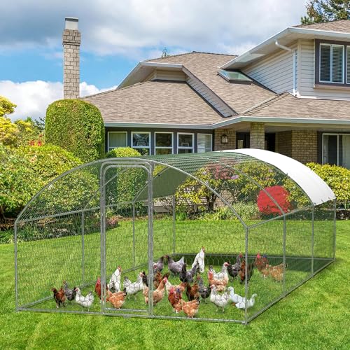 Large Chicken Coop Metal Chicken Run for 30 Chickens, Chickens Poultry Cage with Water Poof & UV Resistance Cover,Lockable Doors for Outdoor Backyard,9.8'Wx19.7'Lx6.6'H - size: 9.8'W x 19.7'L x 6.6'H (3-Unit Coop)