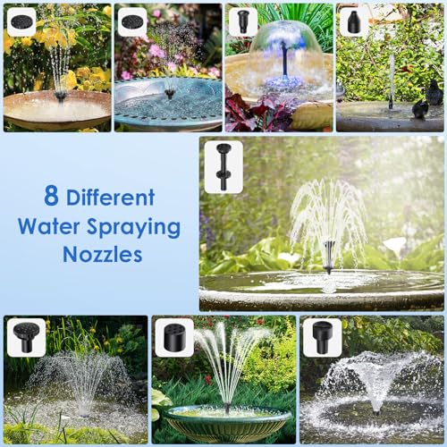 Solar Fountain Pump for Bird Bath, 6.5W Solar Water Fountain Pump with Upgraded Dry-Run Protection & Double-Layer Nozzles 5Ft Tubing for Pond, Bird Bath, Backyard Water Feature P1065 - size: 6.5W
