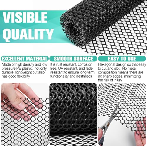 Plastic Mesh Fence Sheet 15.7IN x 10FT - 0.3IN Opening Plastic Chicken Wire Netting Roll Durable for Dogs, Poultry, Puppy, Garden Snake Barrier with 50 Pcs Zip Ties - Black - color: Black, size: 15.7IN x 10FT + 50Ties