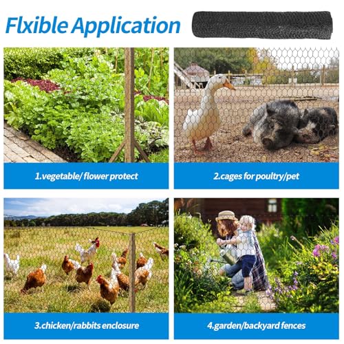 24'' x 150' Black Chicken Wire Mesh Fence, 19 Gauge Galvanized Poultry Netting and 1 inch Garden Mesh Fence Roll, Chicken Wire for Floral Arrangements/Crafts/Farm/Livestock/Pet Protection - size: 19 gauge 24'' x 150'
