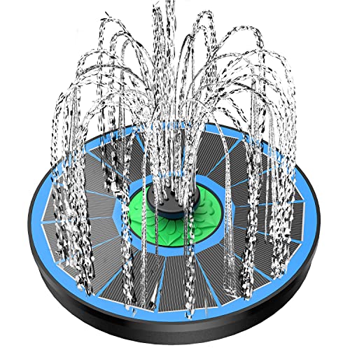 Yzert Solar Fountain Full Glass Panel No Battery, 3.5W Solar Bird Bath Fountains with 4 Fixed Rods & 7 Nozzles, Solar Fountain Pump for Bird Bath, Garden, Pond, Pool, Patio,Hummingbird - color: Green Flower Blue Panel