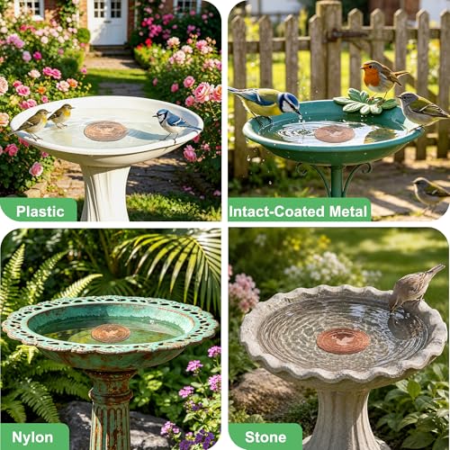 Yeomi Bird Bath Copper Disk, 99.9% Pure Copper with Triple-Point Support, 4 Inch 0.6mm Thick Copper Plate for Bird Bath, Outside, Chemical-Free Natural Water Cleaner, All-Season Use - color: 1Pack