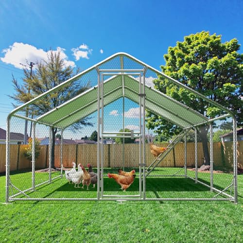 Large Metal Chicken Coop Runs for Yard with Cover, 10x20x6.5 | Perch Bars, Split Doors, Waterproof Covers, Mesh Wire - color: Spire Top, size: 236.2"L x 118.1"W x 78.7"H