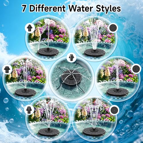 Yzert Solar Fountain, 3-Level Adjustable Water Height, 3.5W Glass Powerful Outdoor Fountain Pump with Rotating Rods & 7 Nozzles for Bird Bath, Garden, Pond, Patio, Flower Pot (2026 Model, Black) - color: Black