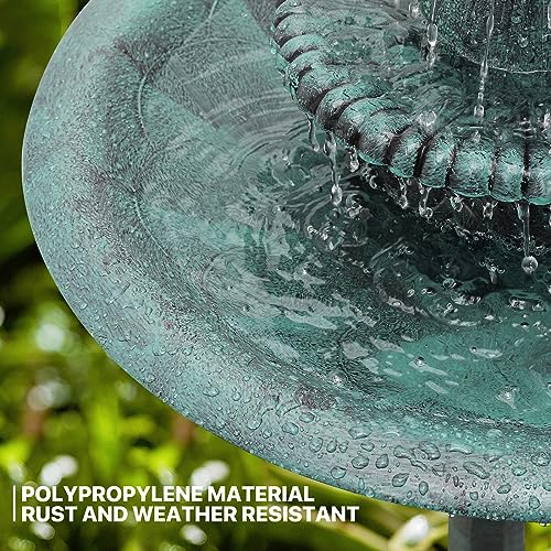 37" Outdoor Pedestal Water Fountain and Birdbath, Green | all Outside 3-Tiered Pedestal Antique Water Fountain and Birdbath for Garden Patio Deck Porch Backyard, 5L Capacity - color: Green