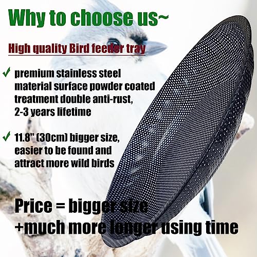CQAIRIOU Premium Deck Railing Bird Feeder Tray for Balcony,11.8" Stainless Steel Large Platform Bird Feeder Mesh Seed Tray for Outside Wild Birds,Great Decoration for Garden Backyard - size: Deck Bird Feeder Tray