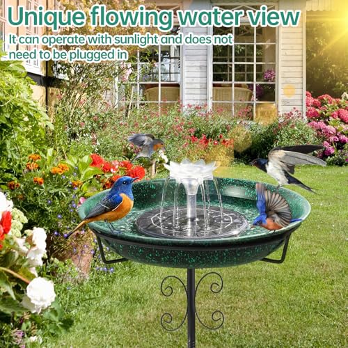Solar Powered Bird Bath with Fountains for Hummingbirds,Stable Stylish Design with 5-Prong Base Stake Metal Bird Bath for Outside Yard Lawn Patio Garden - color: Green