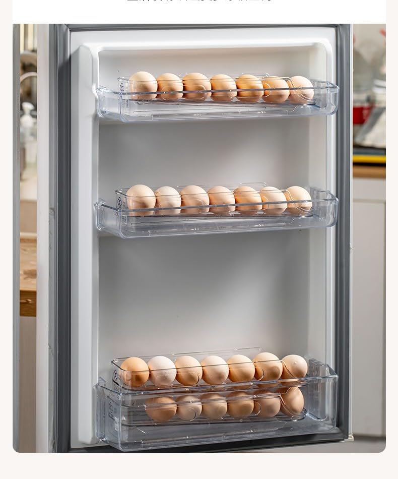 Egg Holder for Fridge,Stackable 1-4 Tiers Container,Auto Rolling Fridge Organizer for Refrigerator,Space-Saving Dispenser Holder,Refrigerator Egg Rack Transparent (4Packs)