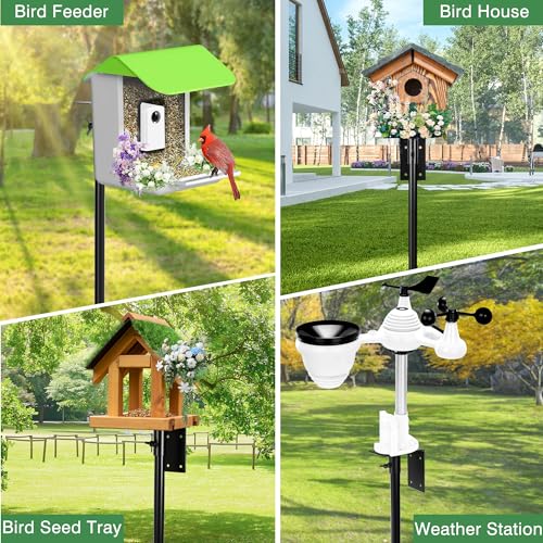 YINGYM 95 Inch Bird House Pole Mount Kit for Outdoors Heavy Duty | Adjustable Metal Bird Feeder Stand Pole with 2-Hooks, 5-Prong Base for Garden, Backyard and Patio Use - size: 95 inch