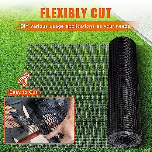 Zevemomo 24" x 100' 1/4inch Hardware Cloth, Black Vinyl Coated Chicken Wire Fence Galvanized Welded Mesh Roll for Home Garden Rabbit Cage - size: 24" x 100' 1/4inch