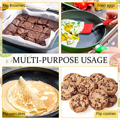 Silicone Cookie Spatula Turner 2 Pack Mini Brownie Spatula Flexible Kitchen Small Silicone Turner for Nonstick Cookware Heat Resistant No Scratch Flipper for Egg(Solid Flat,Black, Red) - color: Black, Red