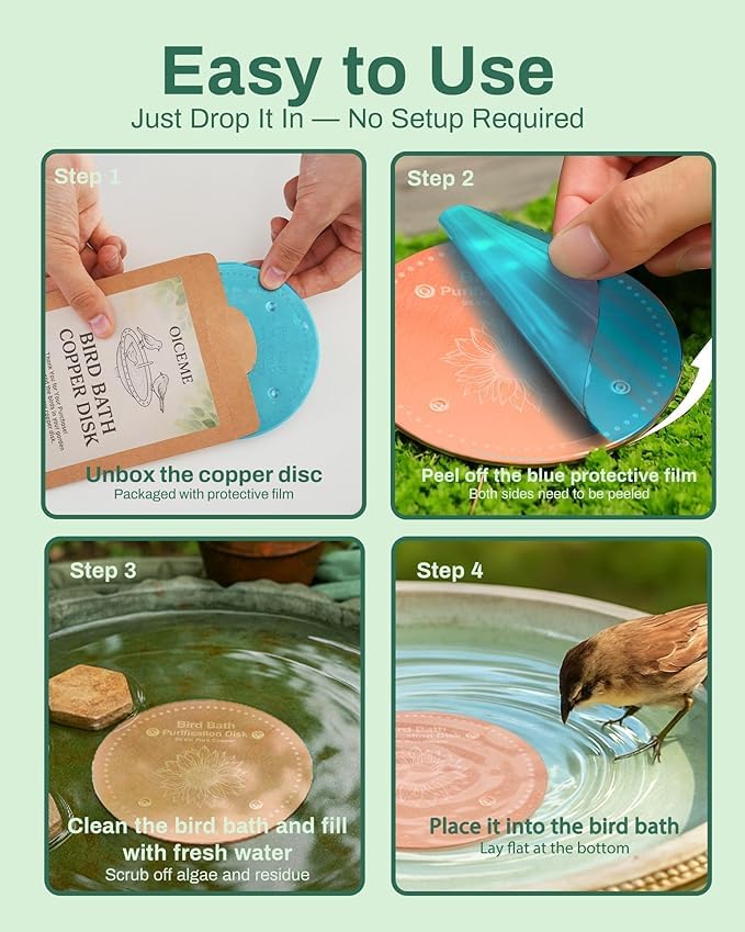 OICEME Bird Bath Purification Disk Pure Copper Outside Winter Solar Power Birdbath Wild Hummingbird Feeder Pedestal Fountain Cleaner Cage Dispenser Bowl Ground Safe Garden Sunflower Bird Gifts - color: Copper 2PCS Sunflower＆Bird
