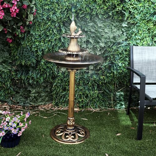 Alpine Corporation 40" Tiered Pedestal Fish Fountain Birdbath, Cascading Outdoor Water Feature for Garden, and Backyard Décor, Gold - color: Gold