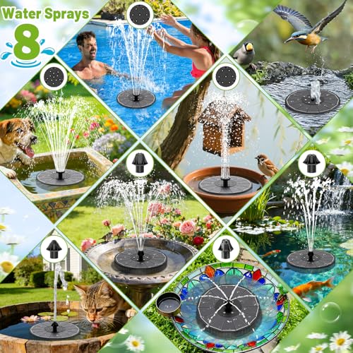 Solar Fountain with 3 Spray Height, Colorful Led Lights, 3.5W Glass Solar Bird Bath Water Fountain with 2000mAh Battery, 4 Rotating Rods and 7 Nozzles for Hummingbird Bathing, Outdoor Decor - color: Black