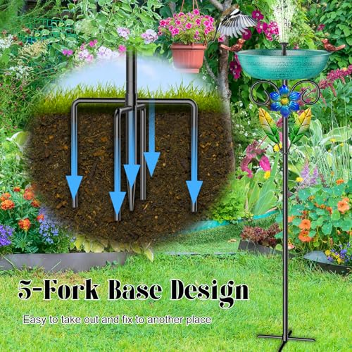 Metal Outside Bird Bath, 42“ Freestanding Garden Birdbath for Outdoor,Green | SHUONIVS Bird Baths Feeder Bowl Detachable Decoration Spa Birdfeeder forPatio Yard Lawn Decor, 10" Dia Bowl with Stake - style: Retro Green