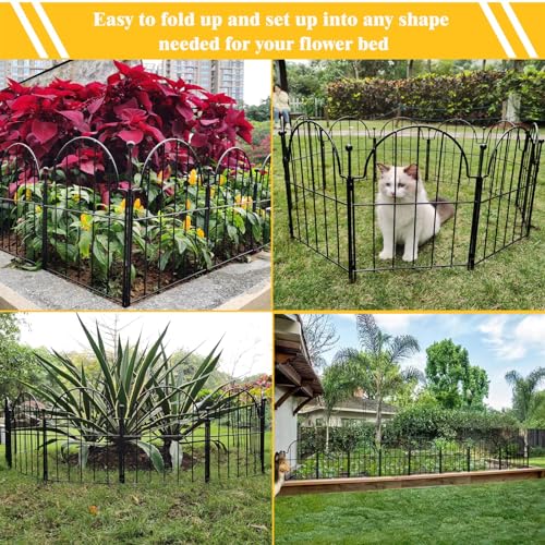 Blingluck Decorative Garden Fence, 17in(H) x 10.8ft(L), with Ground Stake | Arched Rustproof Metal No Dig Garden Fencing Border, Animal Barrier Fence for Rabbit Dog, Outdoor Edging for Yard Flower Bed - color: Black, size: 17 in(H)