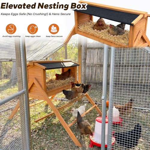 Solid Wood Chicken Coop Accessories with Nesting Box for 4-6 Hens - A-Frame Outdoor Chicken Perch, Weather-Resistant Asphalt Roof, Backyard Chicken Roosting Bars