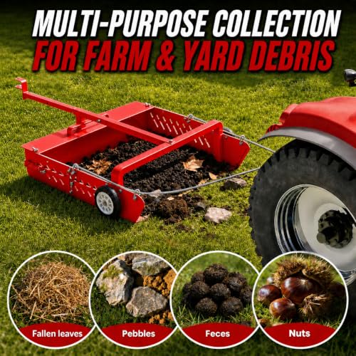 GRIND MODE 2-in-1 Horse Paddock Cleaner & Tow-Behind Trailer, Heavy Duty Manure Fork & Scoop, Efficient Yard Sweeper for Horse Manure, Drag Collector for Pasture/Yard Easy Cleanup - color: Red, size: Wire Drag