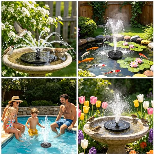 Solar Fountain for Bird Bath, 3.5W Floating Solar Water Fountain with 6 Spray Nozzles & 4 Fixing Rods, Upgraded Solar Water Fountain for Garden, Patio, Pond, Pool and Outdoor Water Features - color: 3.5w Solar Fountain
