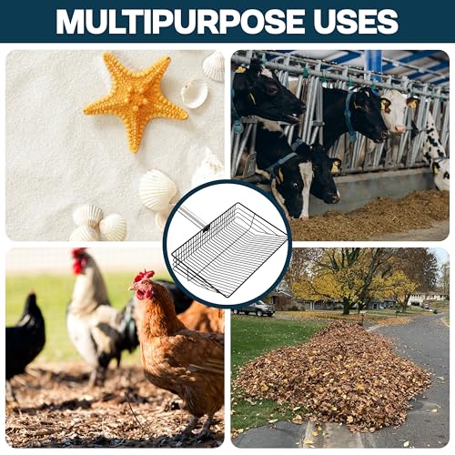 Chicken Poop Scooper - Chicken coop accesories with Hook and Brush, Durable Metal Litter Scoop Heavy Duty and Rust Resistant for Poultry Farmers, Easy to Clean, Lightweight and Portable coop Scoop