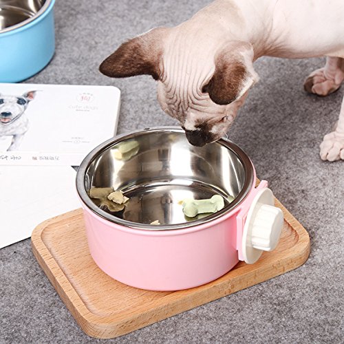 Crate Dog Bowl Removable Stainless Steel Water Food Feeder Bowls Cage Coop Cup for Cat Puppy Bird Pets - color: Pink, size: Small