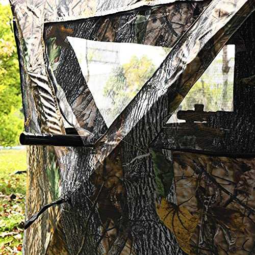 Tangkula 3 Person Pop up Ground Blind, Portable Hunting Blind with Mesh Windows, Carrying Bag & Ground Stakes, Camouflage Hunting Tent with Hub System, Camo Deer Blinds for Hunting - style: Triangular window